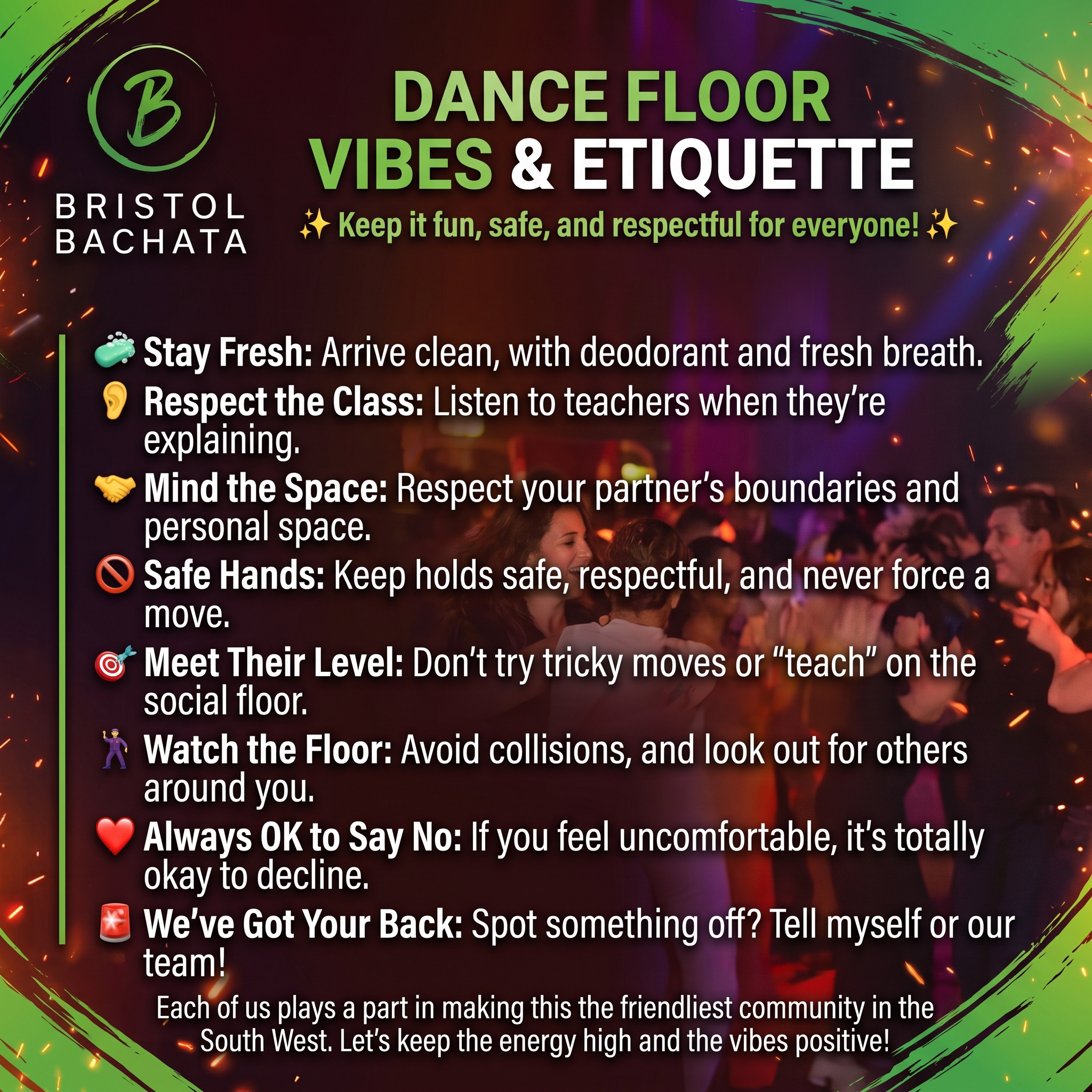 Bristol Bachata dance floor etiquette and code of conduct